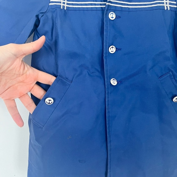 80’s Vintage baby Blue sailor style Coat with White Trim - Picture 2 of 13